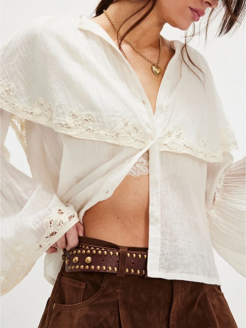 NWOT Free People Riley Battenburg Blouse - Picture 4 of 6
